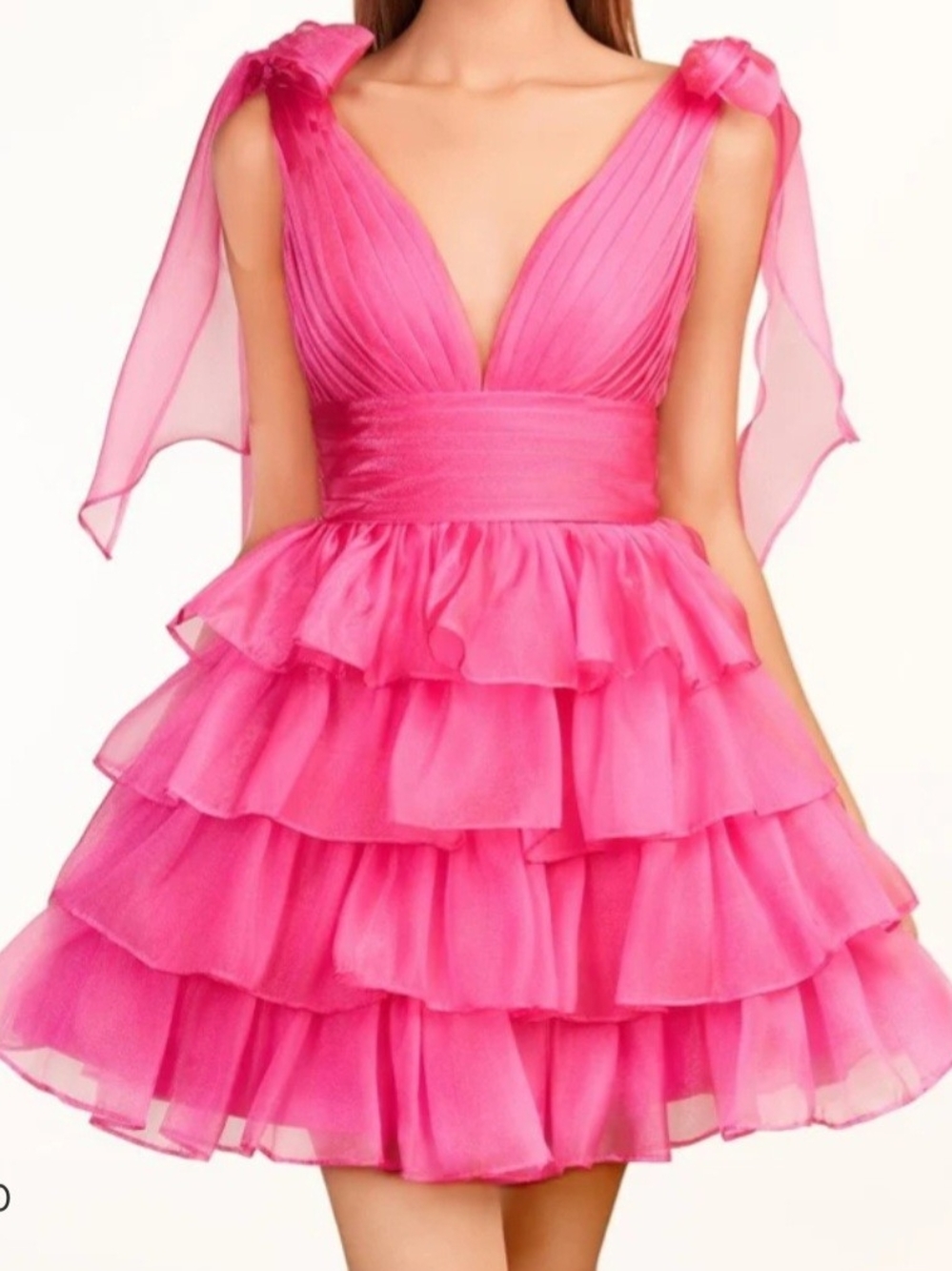 KissProm Pink A-Line Tiered Homecoming Dress with Bow